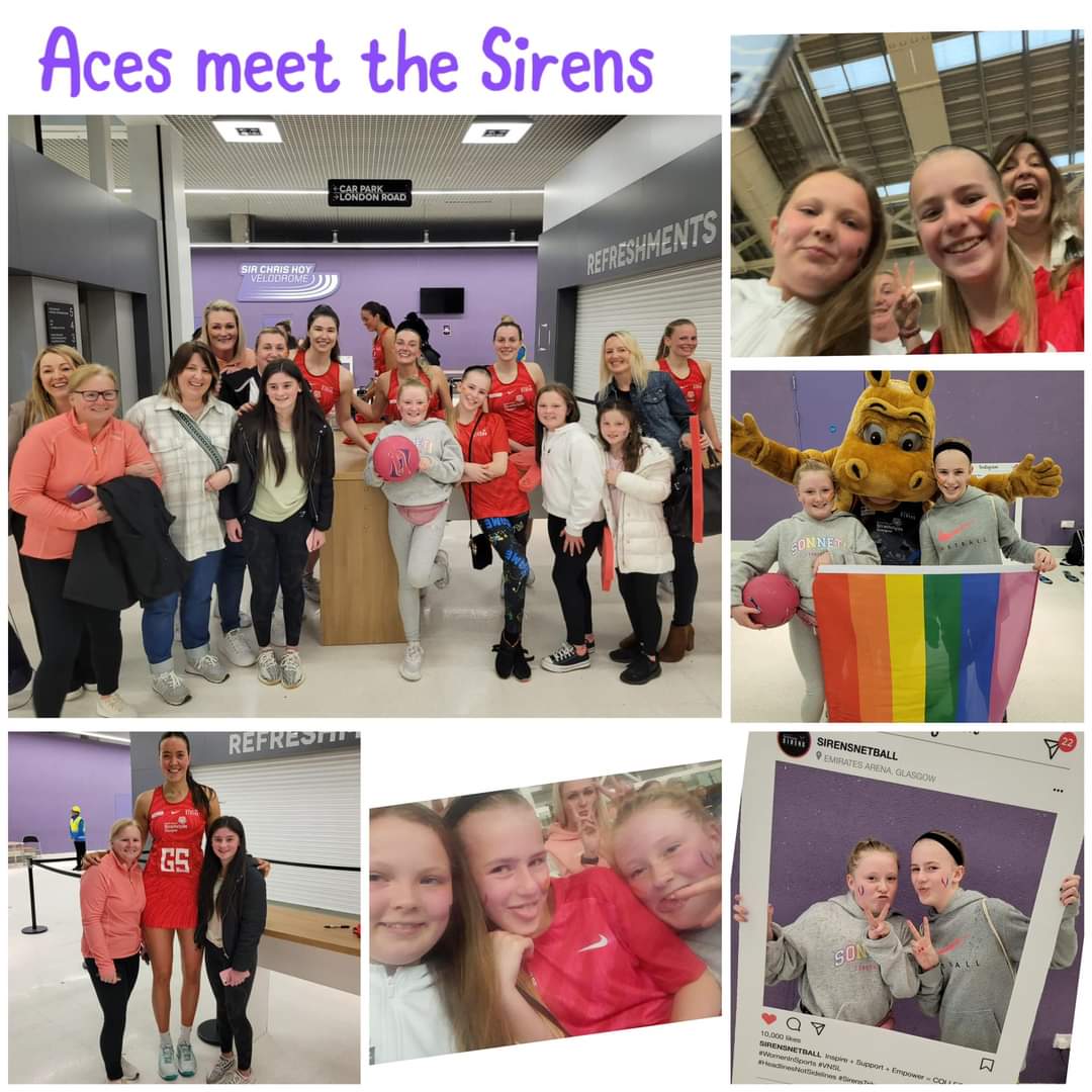 Some of the Big and Small @aces_netball had a fab night tonight watching @SirensNetball and what a result 👏🏻 @JenLafferty2 @AllsaintsML6 @ClarkstonPS