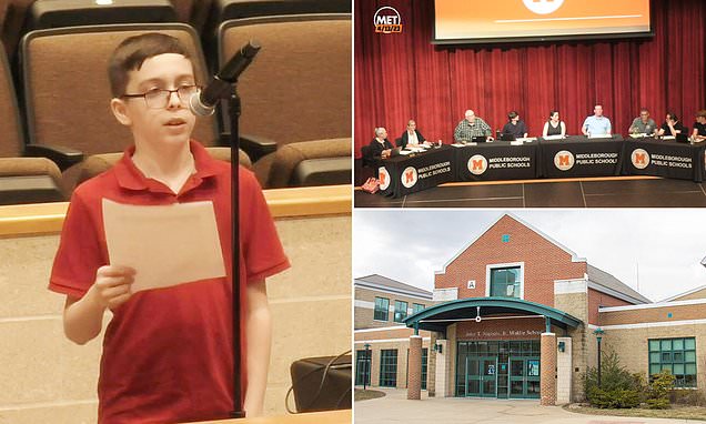 HoldtheLineNow's tweet photo. 12 year old kicked out of school for wearing a Pro-Two Genders T-shirt.  His speech in front of the school board is magnificent.  https://t.co/hSYbF3ZCQ7 https://t.co/8RKXw2m4DQ