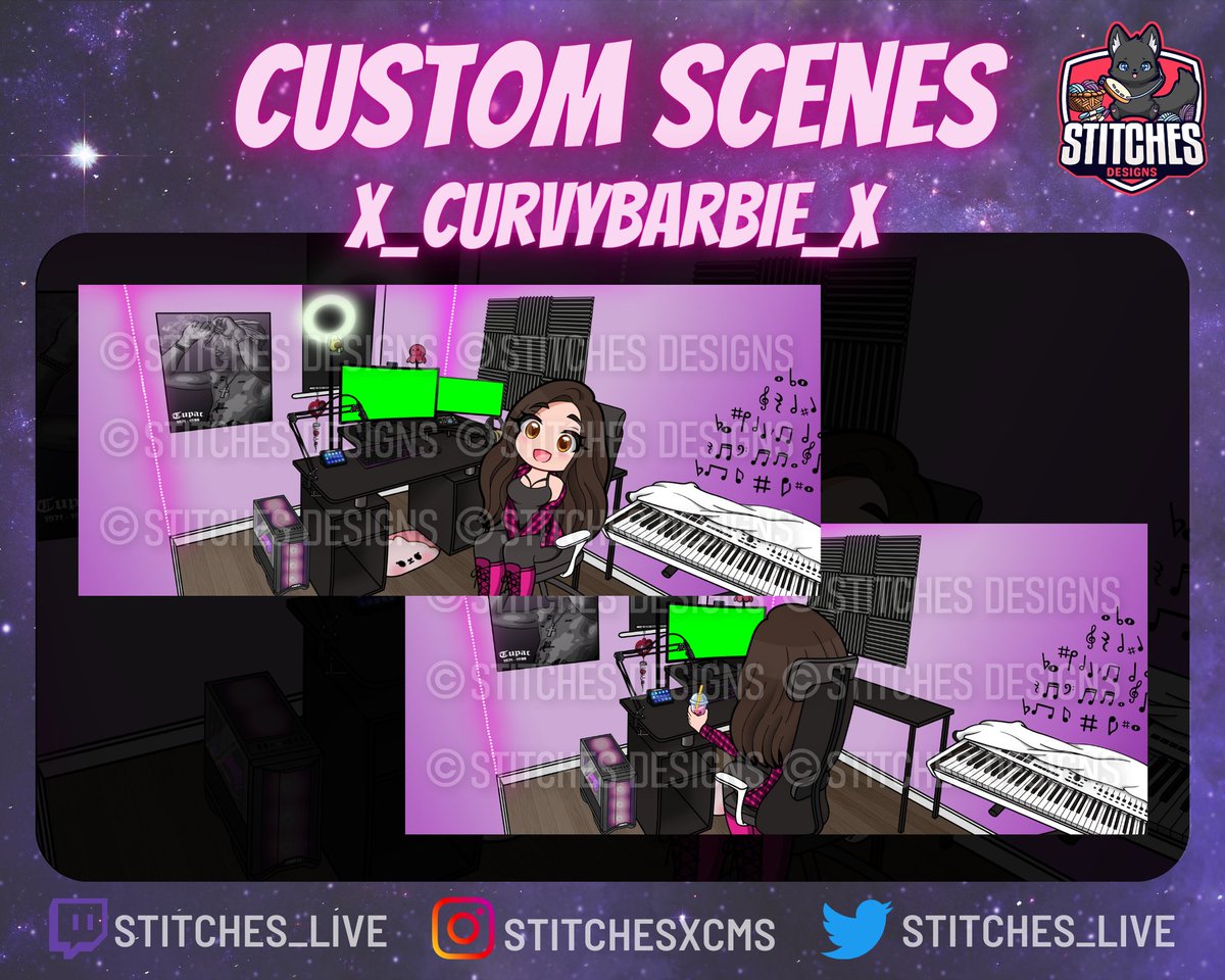 Custom scenes for @x_curvybarbie_x 🩷 

Had so much fun making these go check her out on twitch> twitch.tv/x_curvybarbie_x she's an amazing streamer and she's animated all the digital work I did for her looks stunning 🤌❤️‍🔥

#twitch #emoteartist #Commission