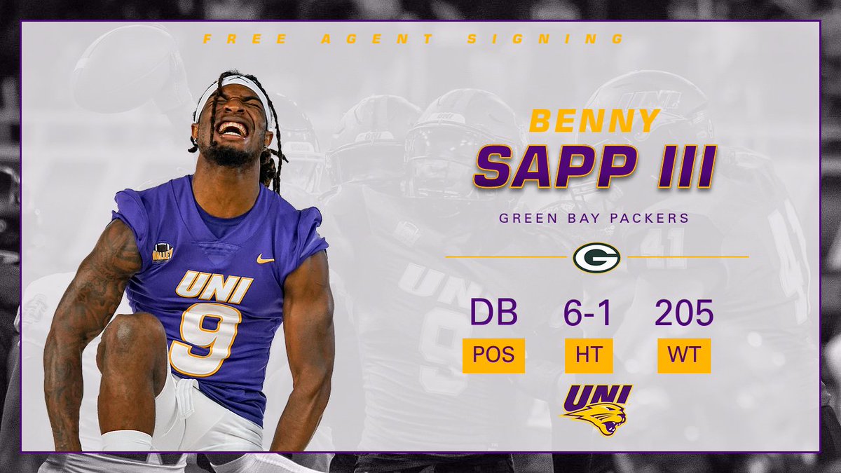 UNIFootball's tweet photo. Next Stop 🔜 Title Town 🏈
All-American defensive back @BennySappIII signs free agent deal with the @packers!
📰 https://t.co/DP712GZxnM
#EverLoyal x #NFL https://t.co/MiCfGIdJfa