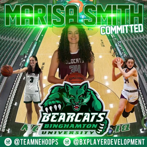 MarisaSmith34's tweet photo. COMMITTED!!💚 Extremely excited to announce my commitment to play division 1 basketball at Binghamton University!!! Thank you so much @CoachOrd and the rest of the @BinghamtonUWBB staff for this opportunity!! https://t.co/Ct9peYxfpE