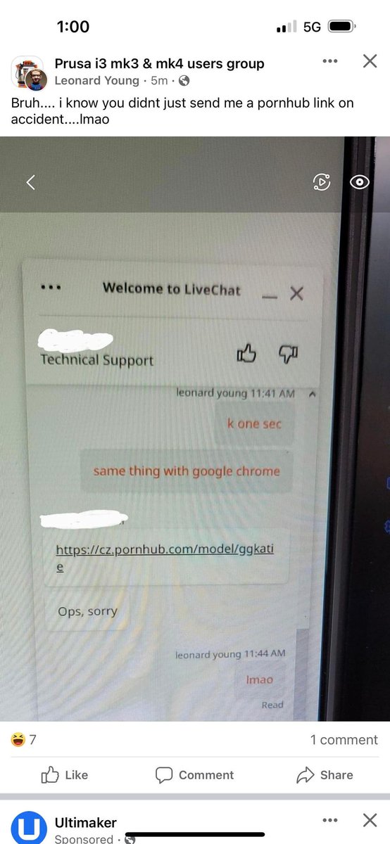 These_Engineer's tweet photo. @TheZuza @Prusa3D @RAPID_Event You guys should get your support agents to stop sending customers porn links in LiveChat https://t.co/DbvOhu5sVu