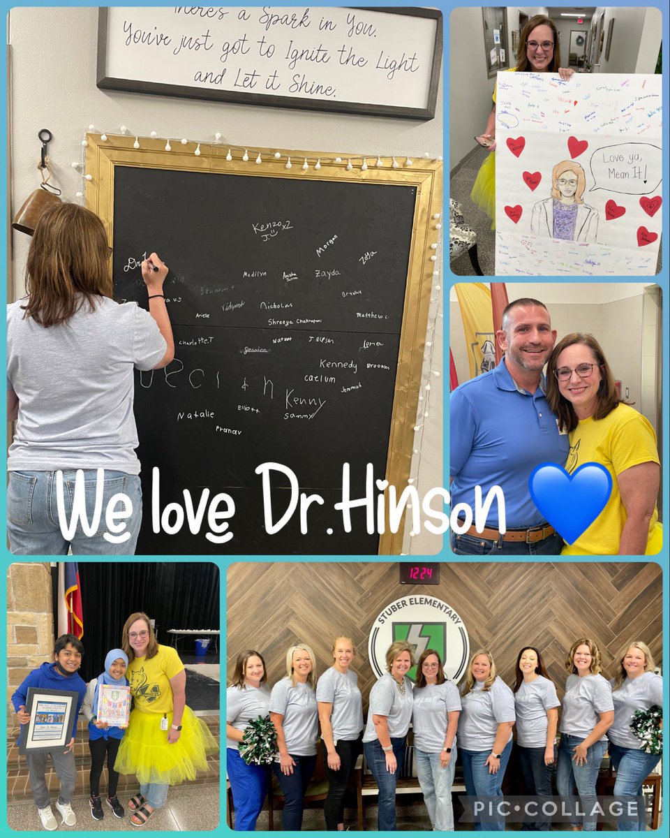 StuberElem's tweet photo. Today was a very busy day around Stuber Elementary! We honored the BEST principal in the whole world at our house assembly this morning. You make this world a better place, Dr Hinson! We love you!  ✌🏻❤️⚡️ #PrincipalAppreciationDay https://t.co/2NzFgaqqVw