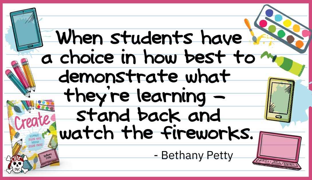 dbc_inc's tweet image. Let's give students choice and create those fireworks in our learning setting. Thank you, @Bethany_Petty !

📖 daveburgessconsulting.com/books/create/
#tlap #dbcincbooks #CreateBook @TaraMartinEDU @burgessdave