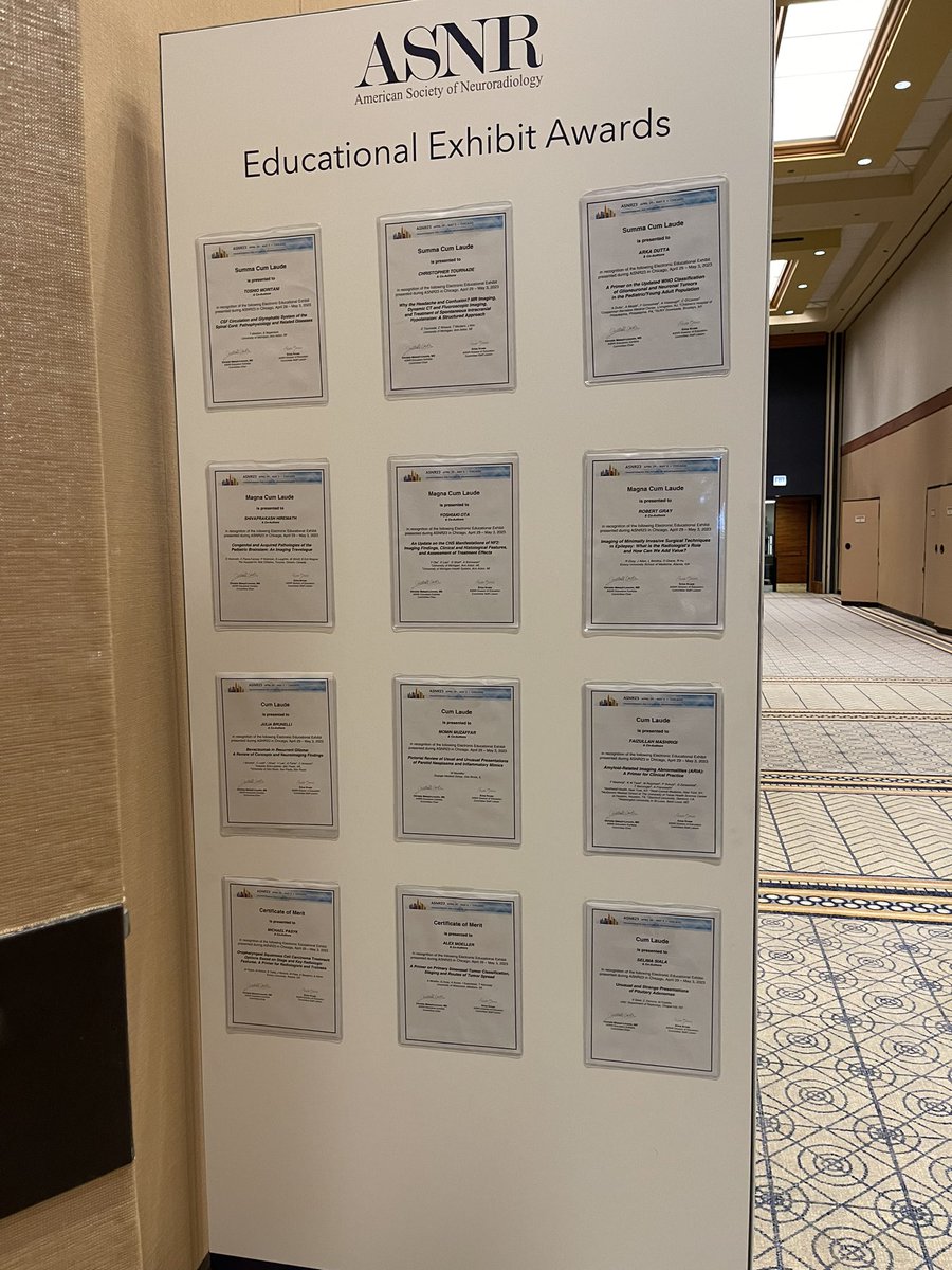 Congratulations to the <a href="/TheASNR/">The American Society of Neuroradiology</a> #ASNR2023 Educational Exhibit award winners! Check these out on the computer stations in the exhibit hall and bask in their magnificence. 🤩🤩🤩