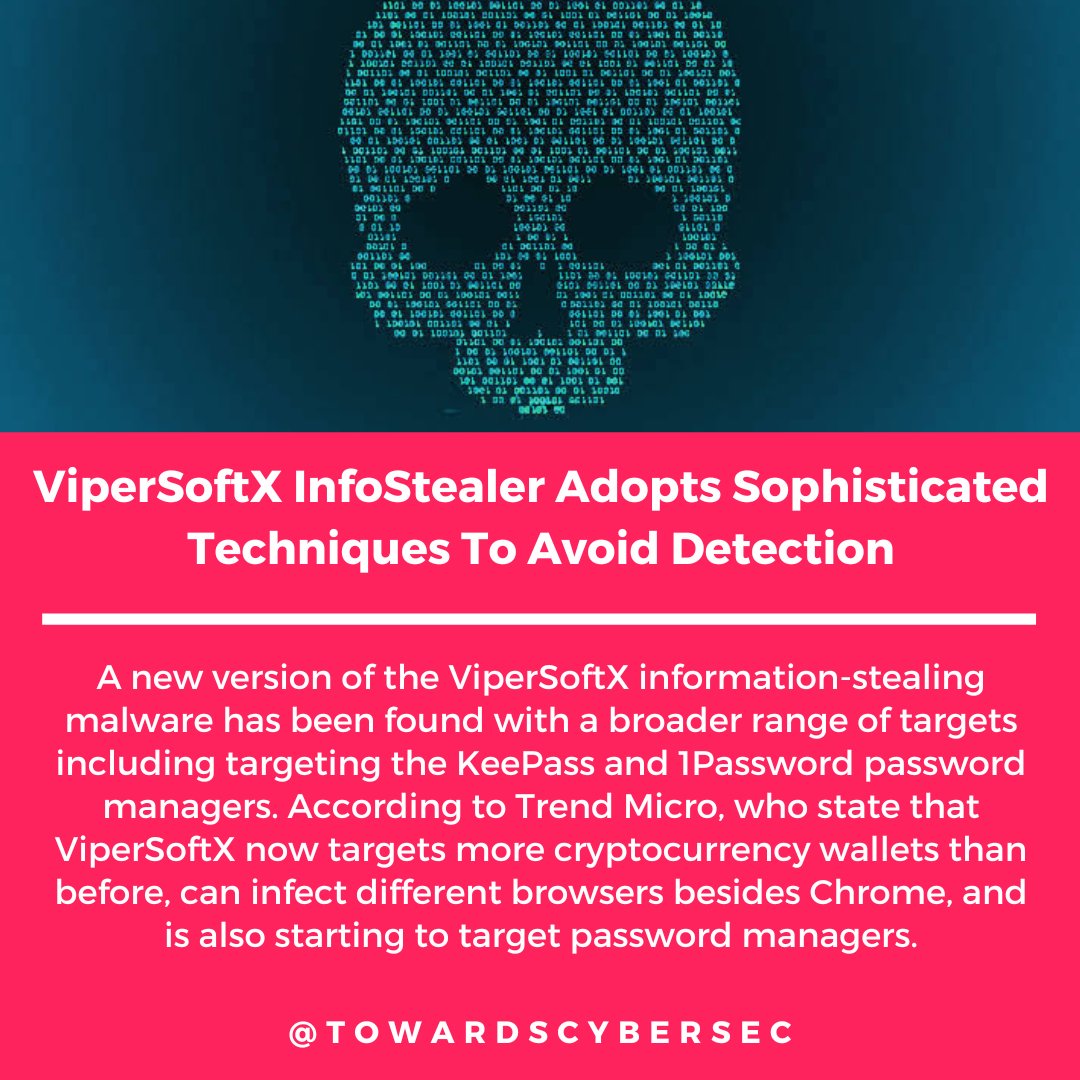 A significant number of victims in the consumer and enterprise sectors located across Australia, Japan, the U.S., and India have been affected by an evasive information-stealing malware called ViperSoftX.

#cybersecurity #security #infosec #Malware #cyberattack #hacking #hacker