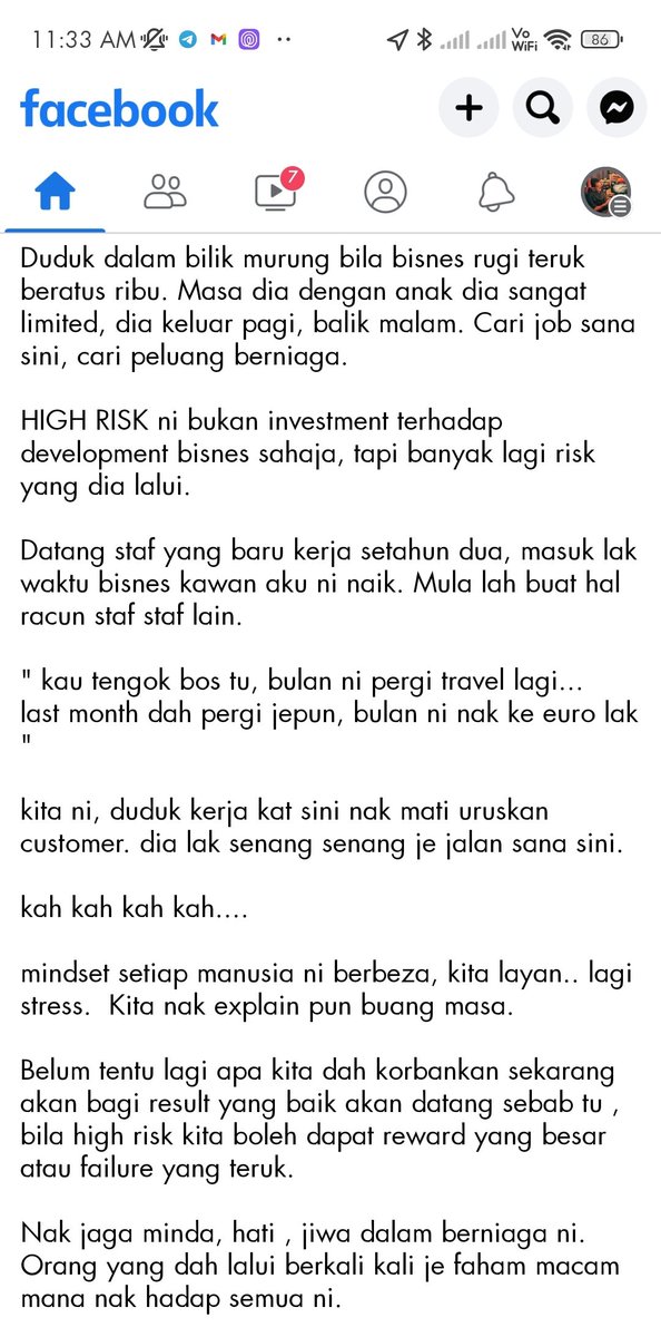 faizedzahar's tweet photo. Masa untung kena share dengan staff,
Bos tak boleh pakai serba mewah.

Masa rugi, berhutang, bisnes tak jadi,
Bos tanggung seorang, staff cari kerja lain.

Gosip pulak belakang bos bla bla bla.

Gila punya manusia. https://t.co/xWdghqcYut