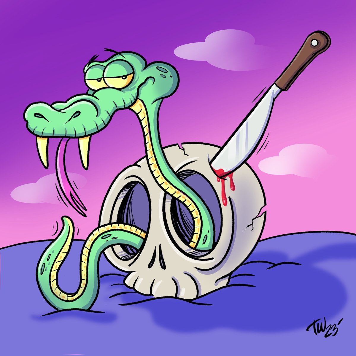 Skulls,Snakes and Knives 
#30daysofcritters 
Kicking of May with a #drawingprompt from @Tittybats  and @undeadequipped 

#dailysketch #sketchoftheday #drawingprompts #drawing #cartoon #cartoons #cartoonist