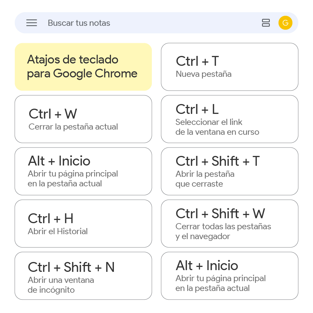 googleespanol's tweet photo. Atajos de teclado que no sabías que necesitabas: https://t.co/Y2focYcTZt