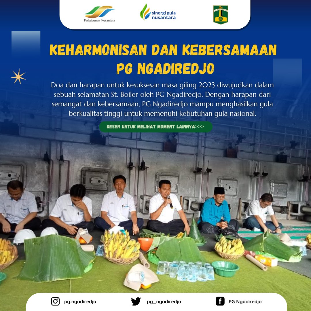 pg_ngadiredjo's tweet photo. Rangkaian selamatan St. Boiler bagian Instalasi di PG Ngadiredjo menjadi momentum penting dalam menyongsong suksesnya masa giling 2023.

#sinergigulanusantara
#pgngadiredjo
#kedirilagi
#pabrikgula https://t.co/gDofBTSCj8