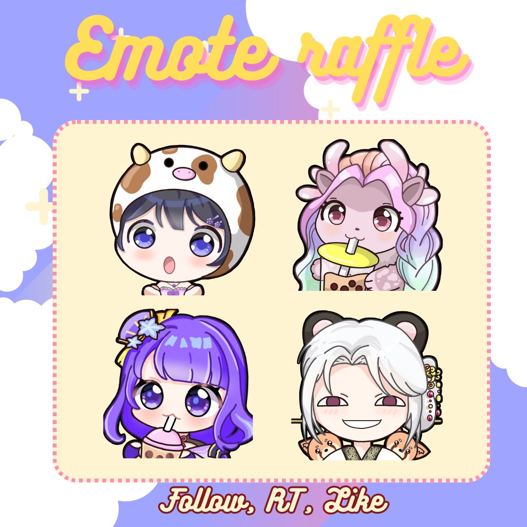 ✨EMOTE RAFFLE!!!✨
2 winners, 1 custom emote 

Rules:
🍄 Follow me
🍄 RT and like this post 
🍄 Comment your OC (optional)

‼️Raffle end 2 JUNE‼️
Good Luck!

#Twitch #TwitchEmoteArtist #TwitchTv #giveway #raffle #VTuberUprising
