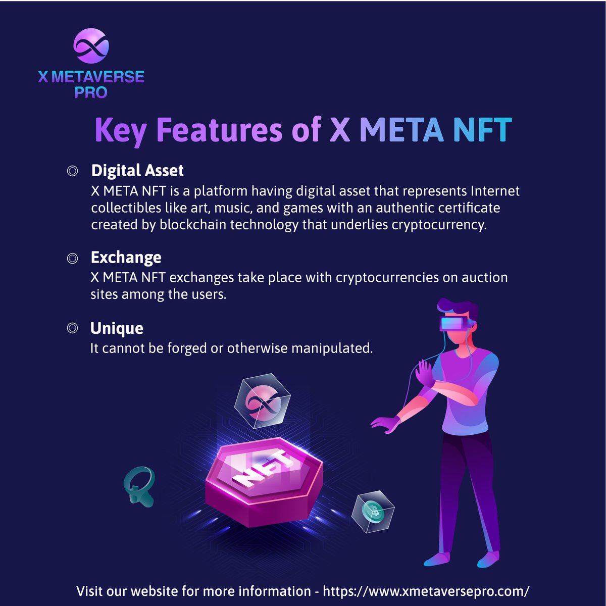 ChrlsHarris's tweet photo. Discover X META NFT and its amazing key features! 🔍📈 As a cryptographic asset based on blockchain technology, X META NFT is revolutionizing the world of digital ownership. Visit our website to learn more: https://t.co/WWEhNTUuHs
#xmetasocialtrading #xmetaversepro #xmetaverse https://t.co/dgDmwApGAL