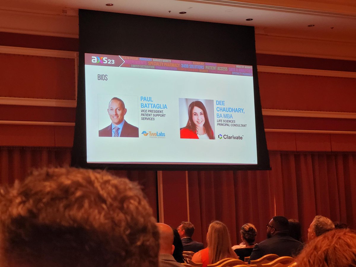 ClarivateHealth's tweet photo. #AXS23 >> @DeeChaudhary leads a discussion on the state of patient services programs serving #biopharma with Paul Battaglia from Two Labs Pharma Services at #asembia23. https://t.co/YAO3EpAMtG
