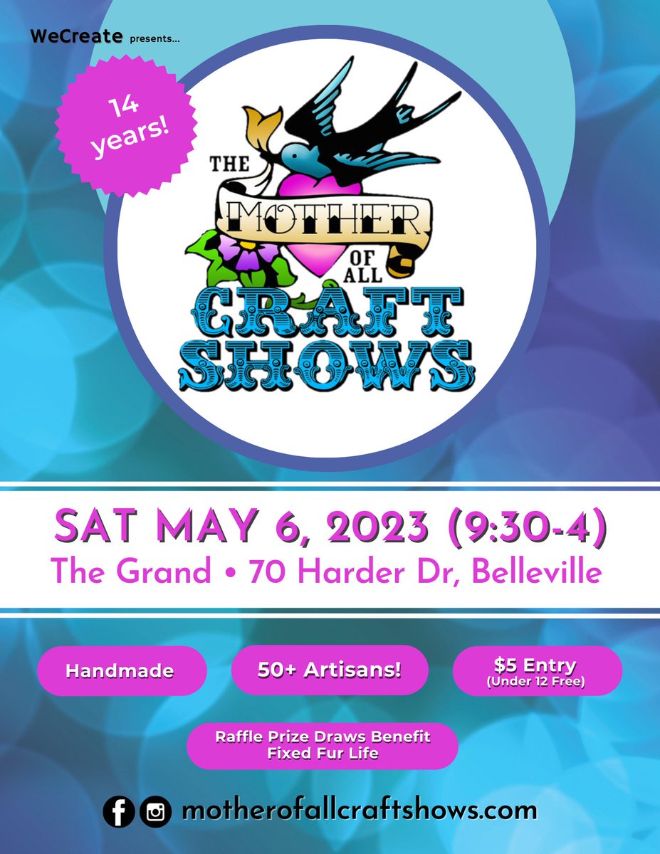 THIS SATURDAY! The Mother of all Craft Shows at The Grand, 70 Harder Drive, Belleville.  More info: motherofallcraftshows.com 💘 - mailchi.mp/92c0dbc58fa3/1…