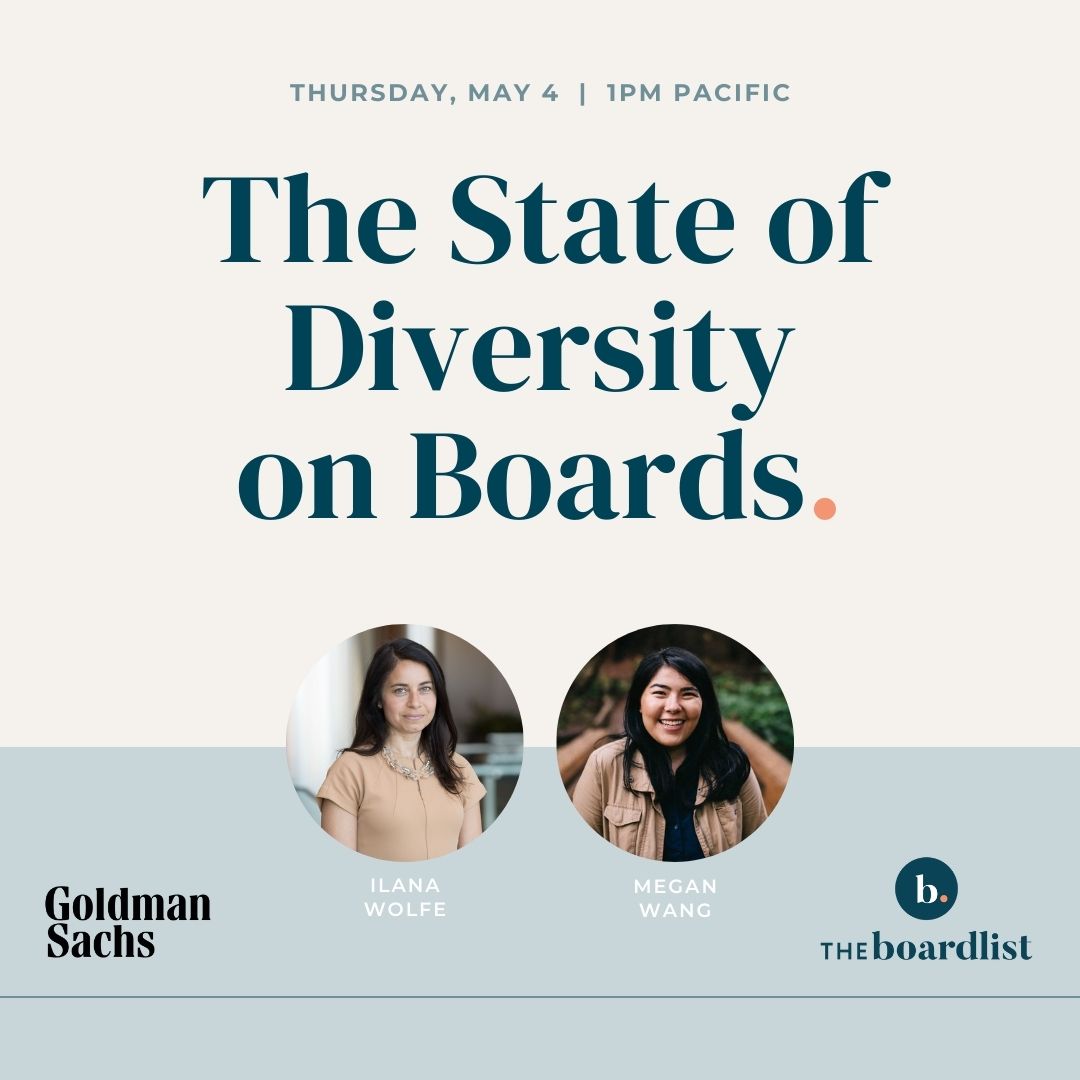 Calling all women in the workforce! All Our Talent partner @theboardlist is hosting 'The State of Diversity on Boards' this Thursday, May 4. Hear about the impact of diversity on boards from Ilana Wolfe with @GoldmanSachs and theBoardlist CEO, Megan Wang. ow.ly/qlVA50O71JX