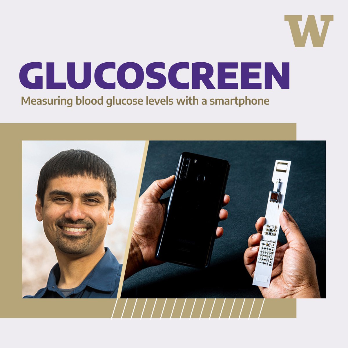 Shwetak Patel is co-leading a team that has developed GlucoScreen, an accessible way to measuring blood glucose levels with a smartphone. UW ECE alumnus Farshid Salemi Parizi is working alongside Patel on the team.

ece.uw.edu/spotlight/gluc… 

#uwece #UWHealthandMedicine