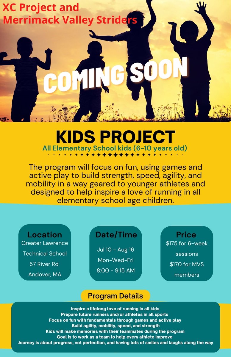 XC_Project's tweet photo. Introducing the Kids Project for Summer 2023! A program designed to match fun and fitness together under Head Coach Mary Beth Ellis. MBE has an extensive background as a competitor and Coach in Running and Triathlons. #kidsproject #fitnessfunatic https://t.co/4PMlF7VGw0