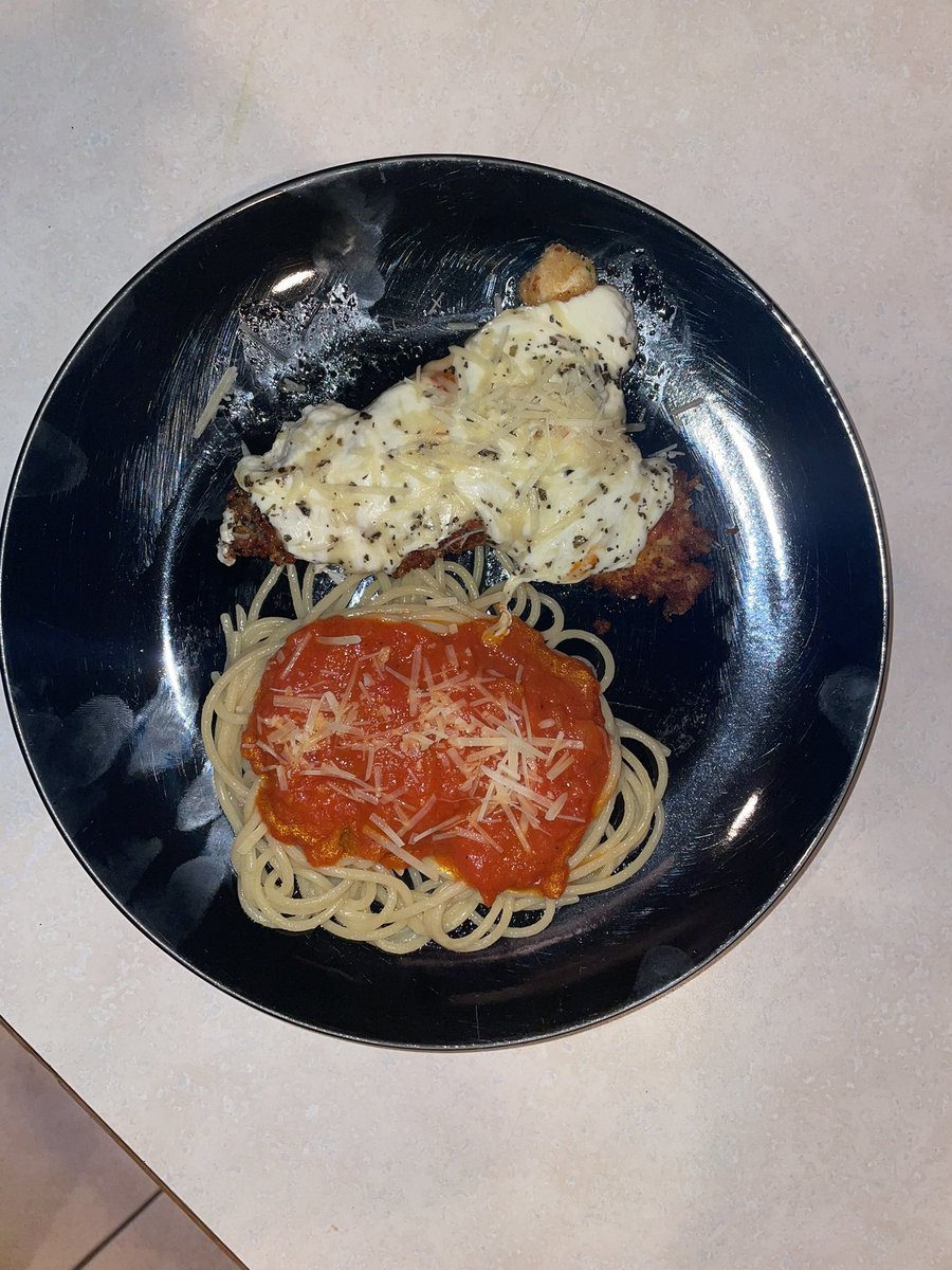 Brocko44's tweet photo. Alright @Buccigross MN hockey guy here, 1st time ever making Chicken Parm. Keep playin’ or grab the golf clubs? #StateofHockey https://t.co/c0cEogAW6e