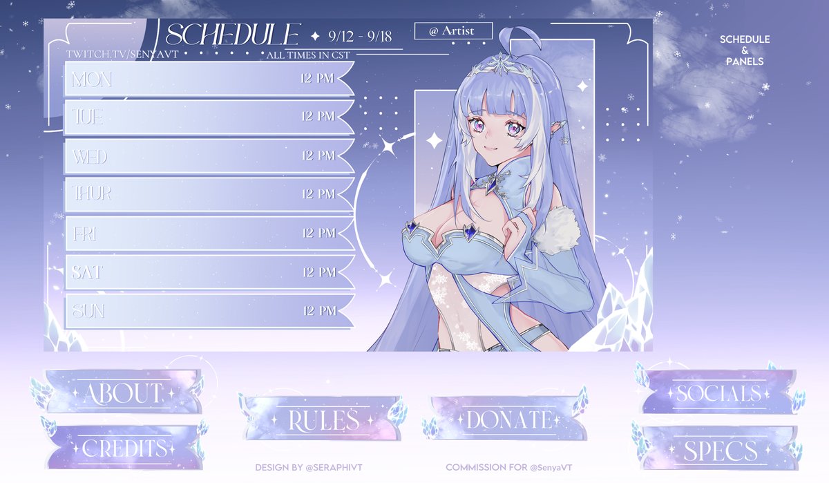 hinacchii_'s tweet photo. °˖ [Overlay Set for #SenyaVT ]˖°

Updated static showcase of the Just chatting &amp; Gaming overlays as well as panels &amp; schedule ˖❄️

#seraphidesigns #vtuber #SenyArt https://t.co/LMvBSJSQ7R