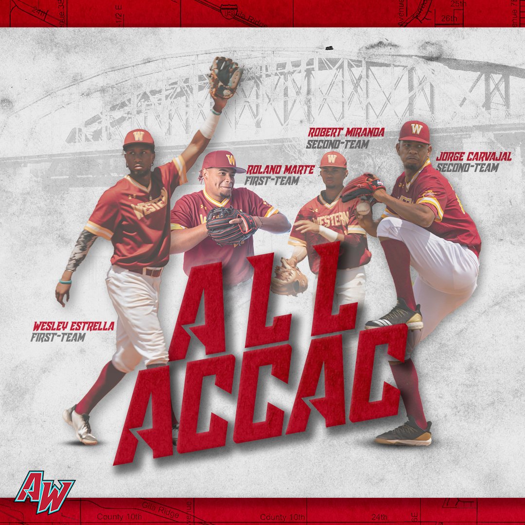 AWC Matadors (@awcmatadors) on Twitter photo BSB | <a href="/awcbaseball/">AZ Western Baseball</a> places four on All-ACCAC teams; two named All-Region
All-ACCAC First-Team
🥇Wesley Estrella
🥇Roland Marte
All-ACCAC Second-Team
🥈Jorge Carvajal
🥈Robert Miranda
All-Region
🏆Wesley Estrella
🏆Roland Marte
🗞️➡️bit.ly/3Nt9RxC
#ForTheW BSB | <a href="/awcbaseball/">AZ Western Baseball</a> places four on All-ACCAC teams; two named All-Region
All-ACCAC First-Team
🥇Wesley Estrella
🥇Roland Marte
All-ACCAC Second-Team
🥈Jorge Carvajal
🥈Robert Miranda
All-Region
🏆Wesley Estrella
🏆Roland Marte
🗞️➡️bit.ly/3Nt9RxC
#ForTheW