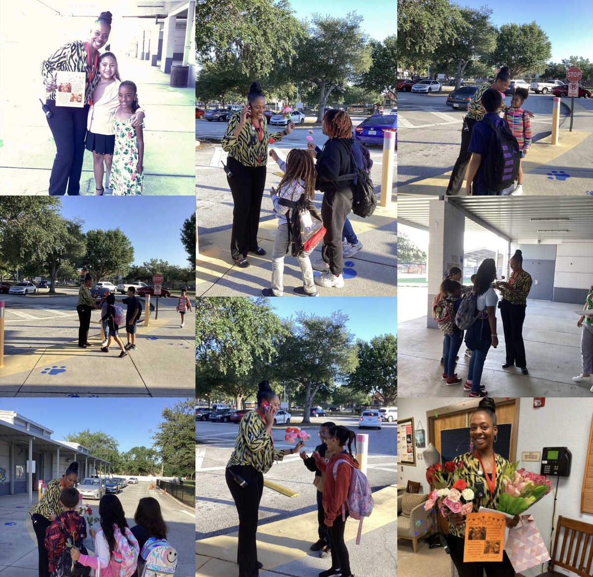 CAESCougars's tweet photo. Today we surprised our principal by dressing up as her! The students dressed their best, sported UF colors and gifted her flowers. Thank you Ms. Winston for everything you do for our school. Happy National Principal’s Day!
#SDOCGoodtoGreat #caes #caescougars https://t.co/d1UkaSGepk