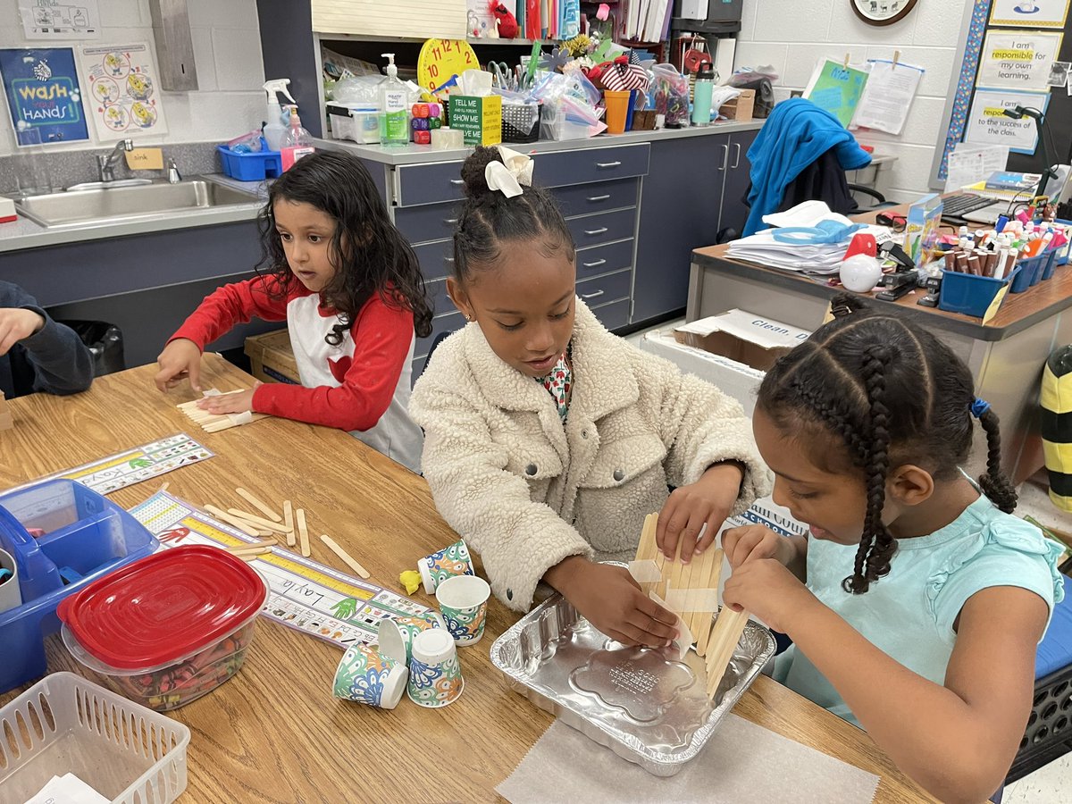 STEM challenge- design a house that is wind proof, rain proof and earthquake proof.  1st graders were applying their knowledge of physical properties of matter. <a href="/SwansCreekES/">Swans Creek Elem</a>