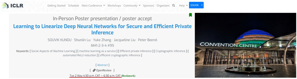 thisissouvikk's tweet image. #ICLR2023 Hi from Kigali, Rwanda!! Presenting our work &quot;Learning to Linearize DNNs&quot; today in-person at 4:30 pm CAT! Attending @iclr_conf in person? Feel free to have some chat/stop-by. #privateML #efficientML #LinearizedDNN