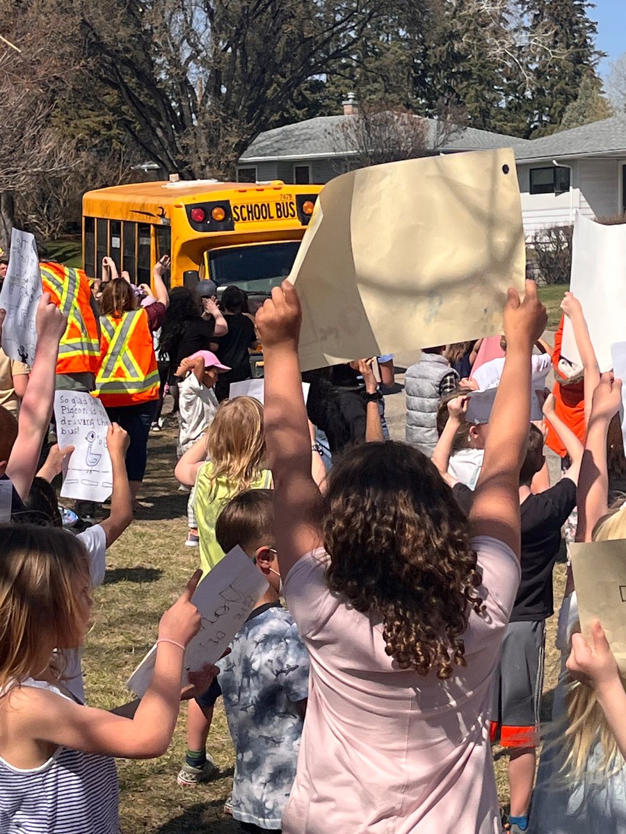 RosemontCBE's tweet photo. Kids always say it in the best way…. Happy Bus Driver Appreciation Day. Rosemont students and staff lined the streets and cheered for our wonderful bus driver team, the dynamic duo!  Well deserved. #weareredfoxes #wearecbe https://t.co/uL3sPLJzrH