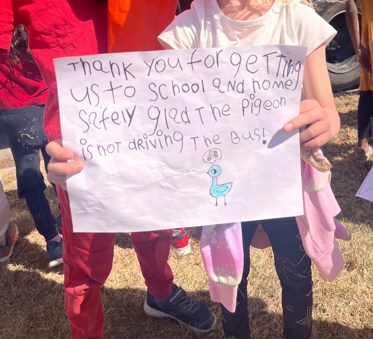 RosemontCBE's tweet photo. Kids always say it in the best way…. Happy Bus Driver Appreciation Day. Rosemont students and staff lined the streets and cheered for our wonderful bus driver team, the dynamic duo!  Well deserved. #weareredfoxes #wearecbe https://t.co/uL3sPLJzrH
