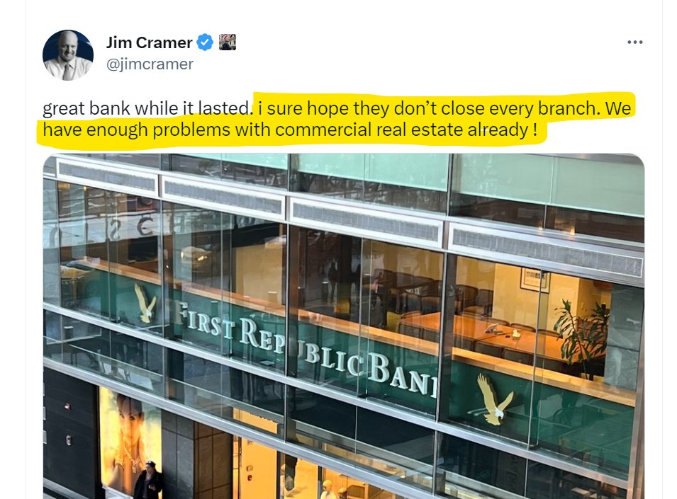 WallStreetMav's tweet photo. Commercial real estate crash confirmed. 😰
More bank failures.

Inverse Cramer https://t.co/XOXoKQNBxk