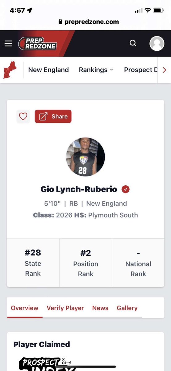 thankyou <a href="/PRZNewEngland/">Prep Redzone New England</a> for the ranking me the number 2 Rb in new england! <a href="/footballpsouth/">Plymouth South Football</a> @fru_pshs @NGP_CoachSilva @PRZPAvic