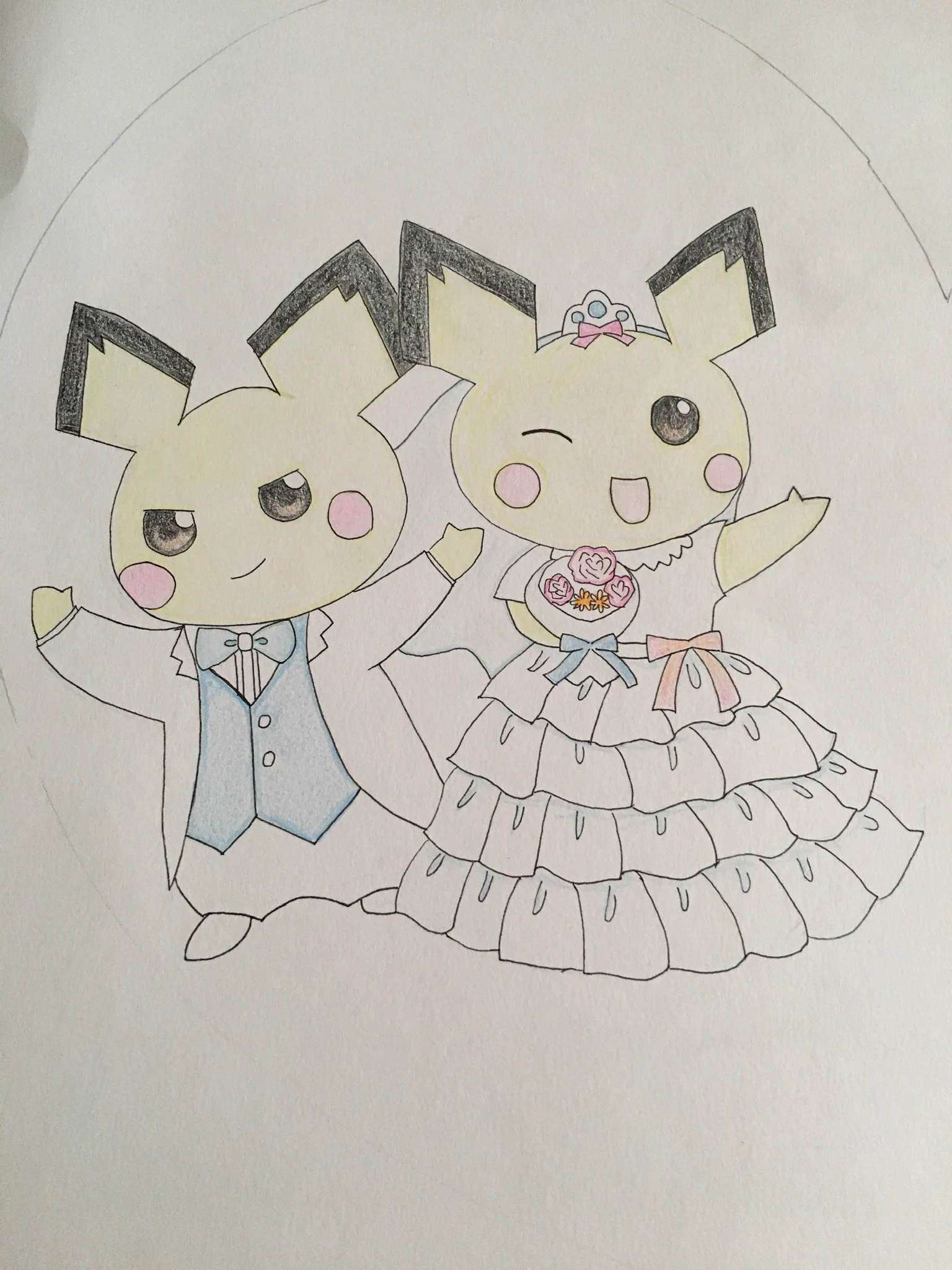しょこたん結婚おめでとう😍
ポケモンウェディングのピカチュウ めちゃかわいいから、真似してピチューバージョンで描いた時の絵！
ピチュ！  