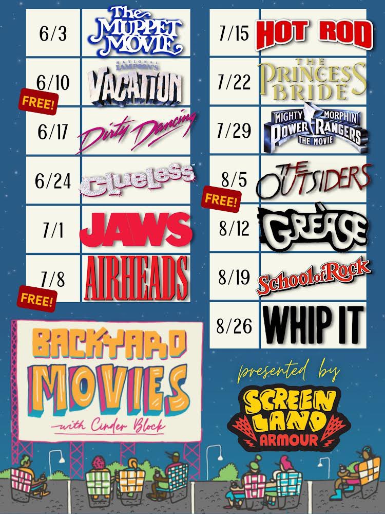 armourtheater's tweet photo. Backyard movies return this June and run through Halloween! Sponsored by @cinderblockbrew 

What are you most excited about in our Summer line-up? https://t.co/kWa8SOpDFS