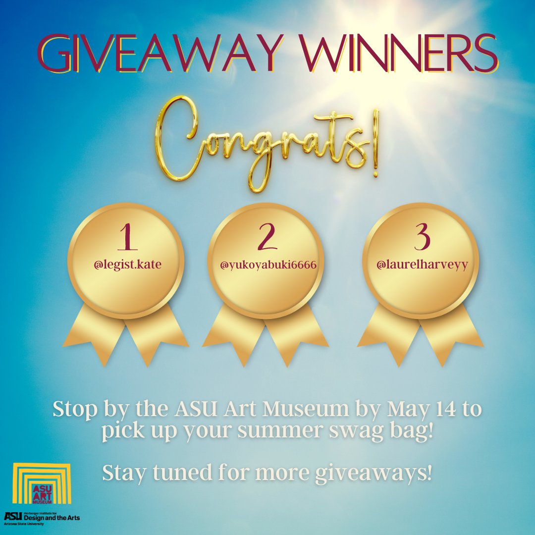 Thank you to everyone who participated in our giveaway!

Our winners are 🎉Kate Benkey, Yuko Yabuki and Laurel.🎉 You have until May 14 to claim your prize. Show the front desk your confirmation message to receive your summer goodies! Congrats winners!

Happy Summer, Sun Devils🔱