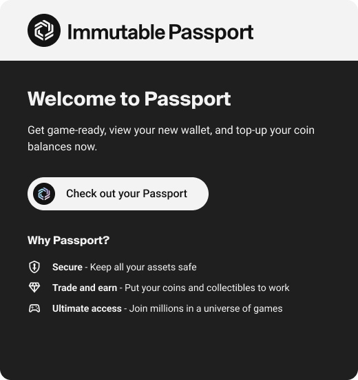 Immutable's tweet photo. Immutable Passport has been rolled out to a select group of game studios as we prepare for it to be ready for all devs and players!

We've switched on the login mechanism in the Immutable Dev Hub, so everyone can experience how easy onboarding will be

https://t.co/QG2hSaTyyU https://t.co/n4VU6vC155