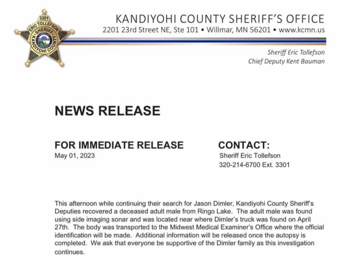 Willmar Police on Twitter "**Update from Kandiyohi Co Sheriff’s Office Missing Person