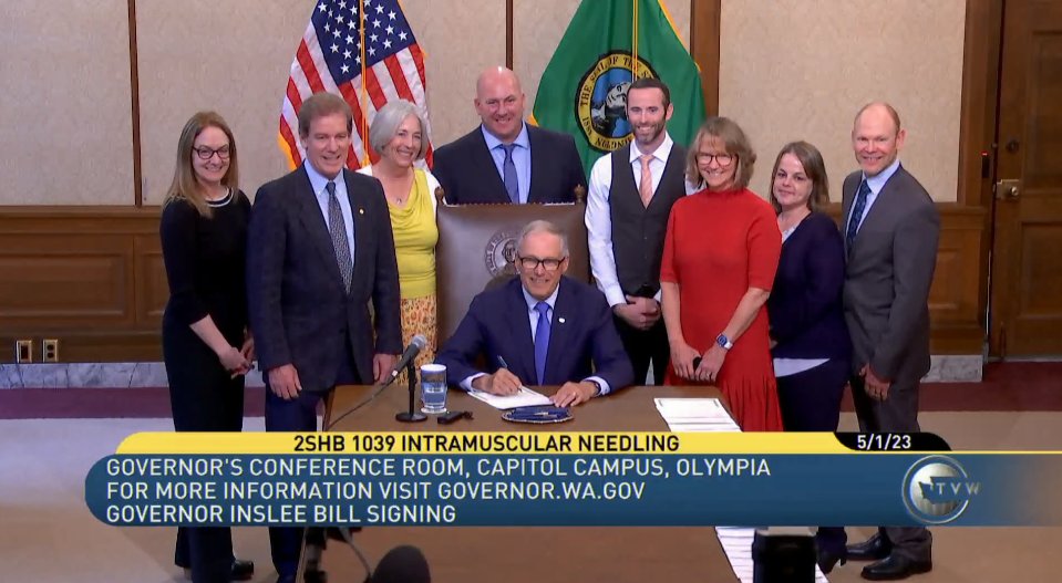 Our dry needling bill, HB 1039, was signed by Governor Inslee today at 2:30 p.m.! Afterwards those that attended the signing joined us at the Olympia office for some refreshment and a celebratory toast! #winning