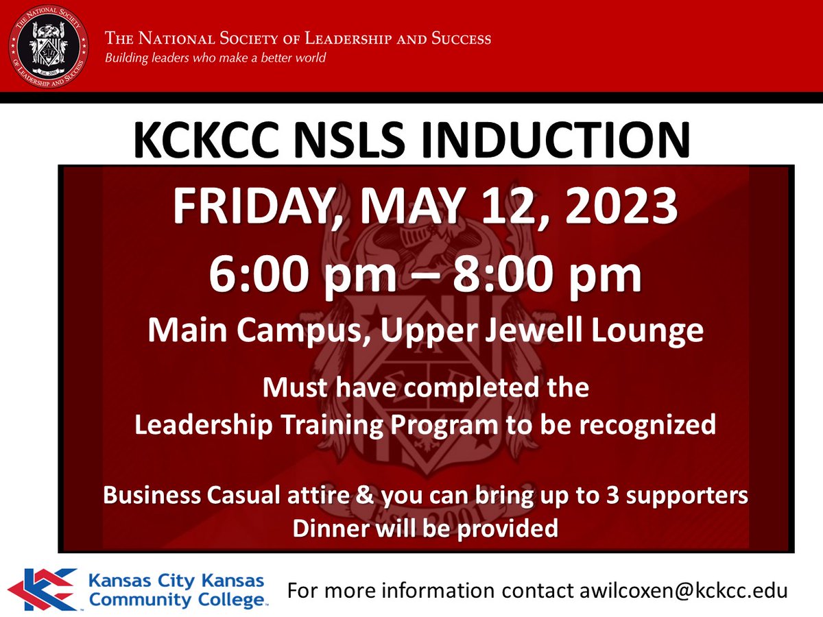 NSLS members, have you completed your Leadership Training Program requirements? If not, it is not too late to check out the dates/times on the flyer &amp; join any of the meetings. Check your NSLS calendar for the Zoom IDs and links. #KCKCCProud