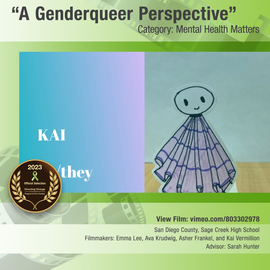 YouthCC_Org's tweet photo. 15 days until our Award Ceremony! In the film “A Genderqueer Perspective,” youth describe the way gender expression impacts their mental health. Vote for your favorite finalist: https://t.co/nutlaVKTGo
#directingchange #takeaction4mh #mentalhealthawareness #LGBTQ @SCBobcats https://t.co/foNvroVE4L
