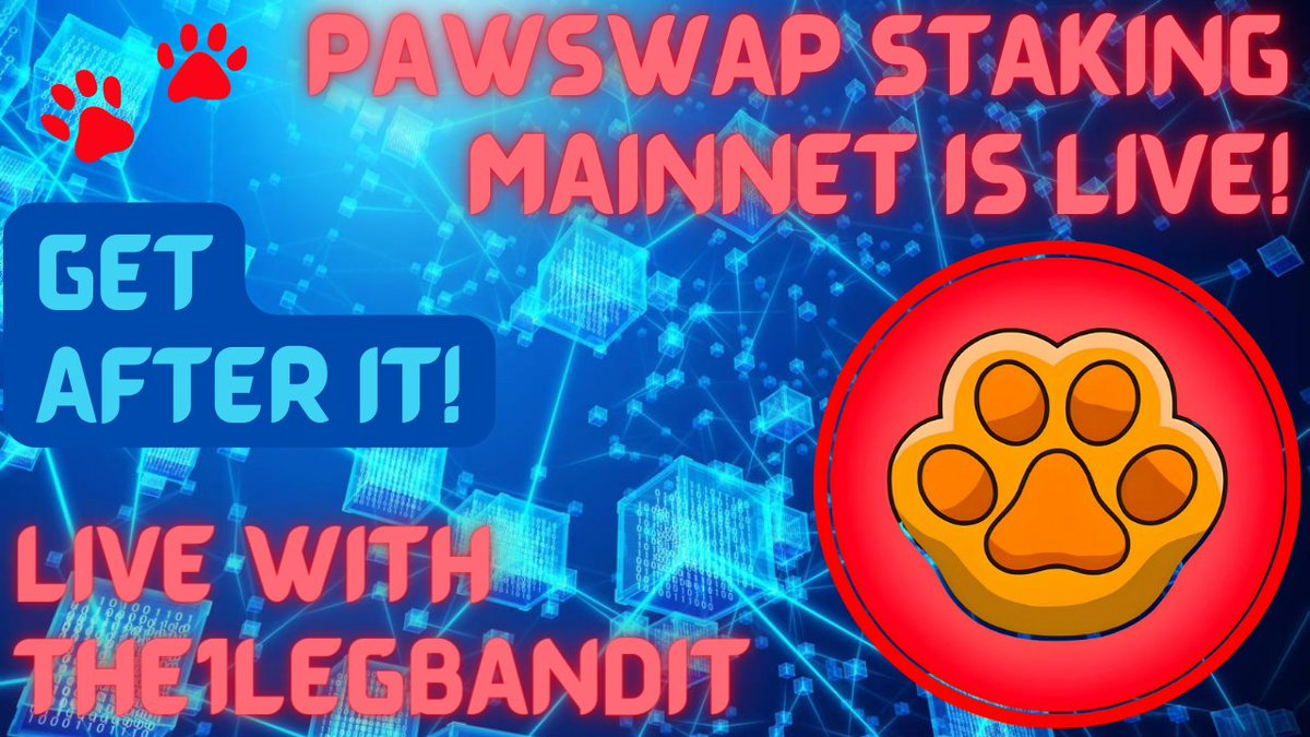 the1legbandit's tweet photo. Pawswap staking and bonus is live!! https://t.co/Xa6EeOujly via @YouTube
Join Me at 9:30 PM EST!
#pawswap #pawstaking #20% #the1legbandit https://t.co/wX3o1EwFEI