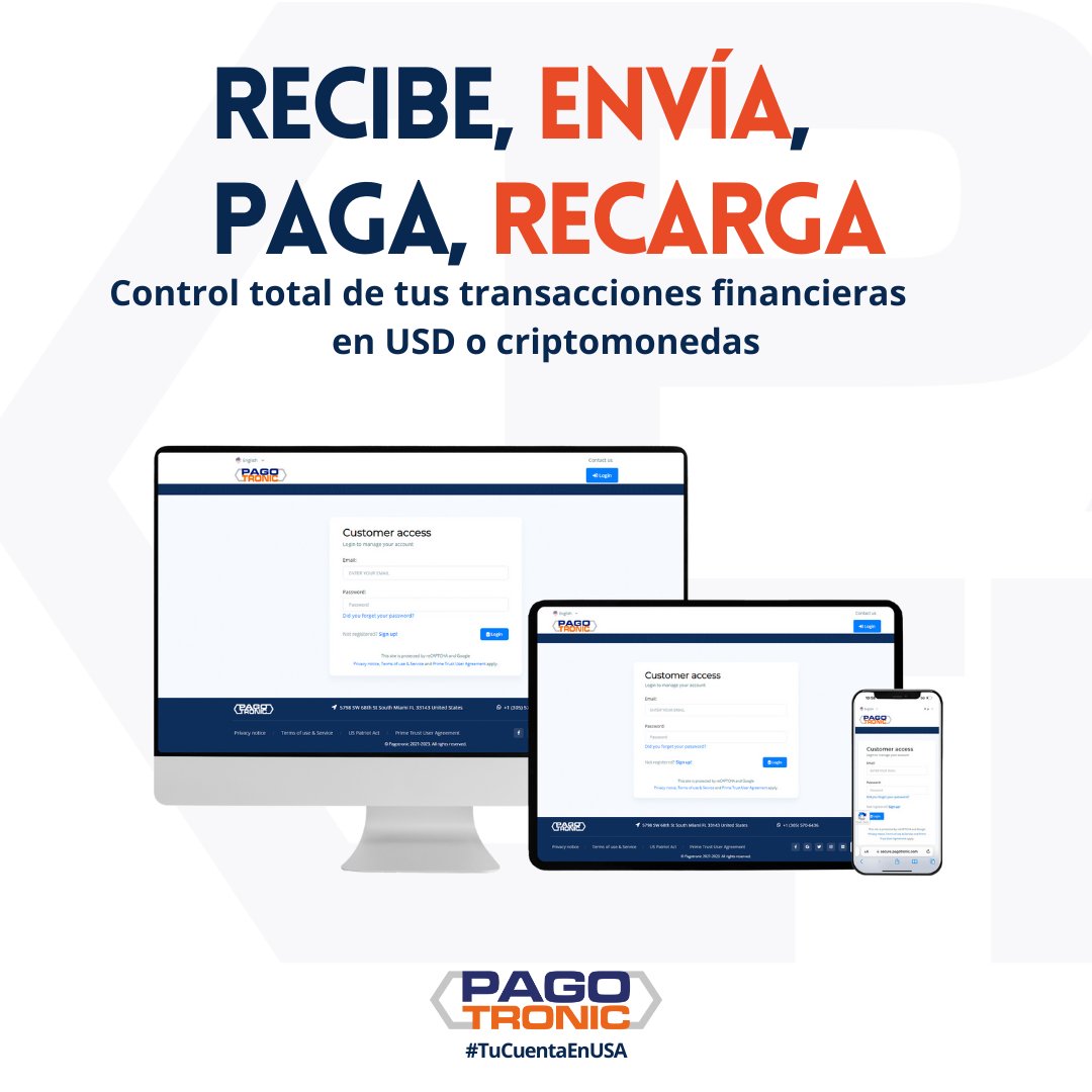 Recibe pagos y depósitos, paga servicios y envía dinero en USD o criptomonedas de una forma fácil, rápida y segura!

¡Pagotronic tu cuenta en USA 100% digital!
.
.
#Pagotronic #TuCuentaEnUsa #Remesas #EnvioRemesas #Criptomonedas #RemesasArgentina #RemesasColombia #RemesasMexico