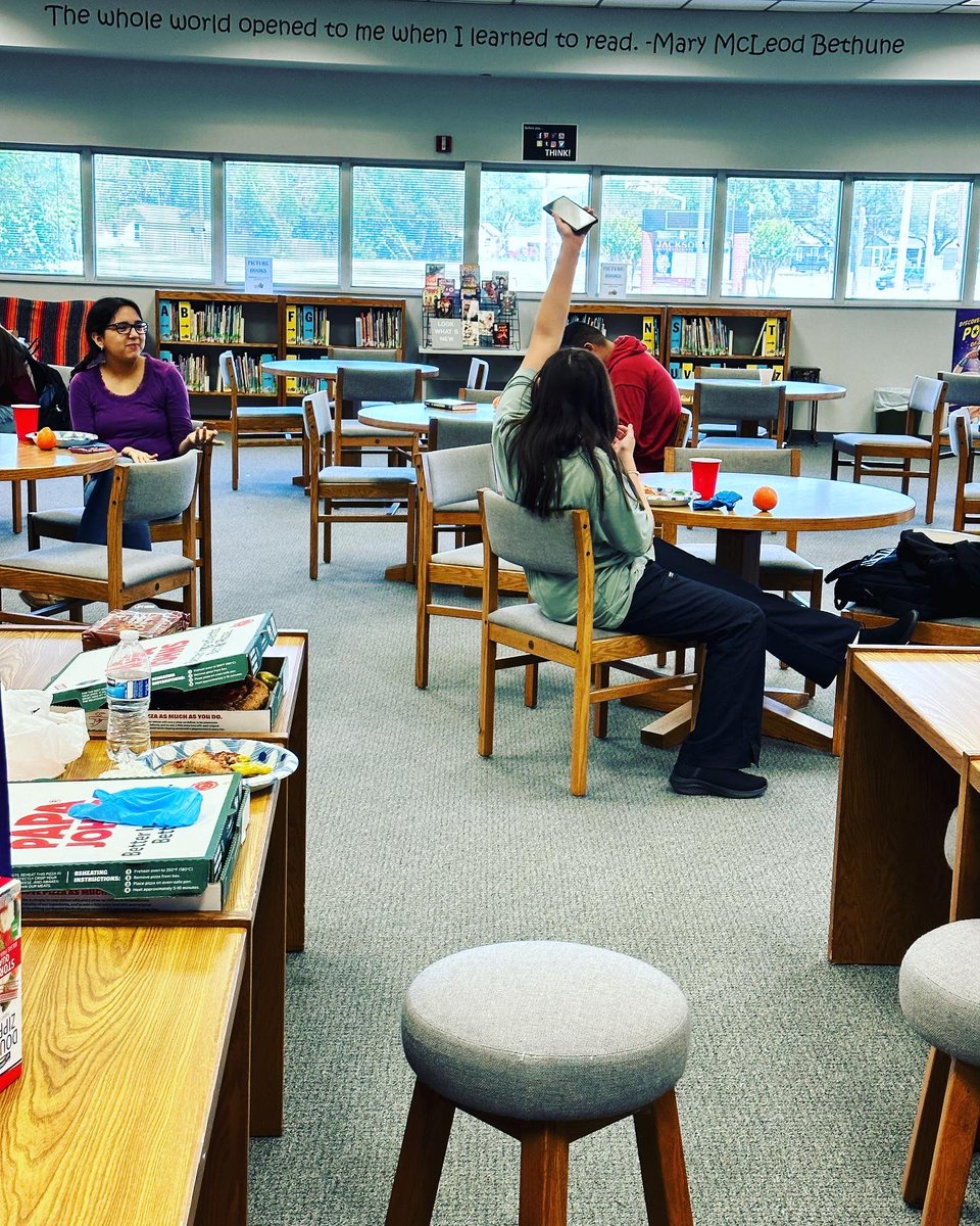 LibraryWildcats's tweet photo. Today I showed my appreciation to my Name That Book team with a pizza lunch with treats and a book of their choosing. I hope they enjoyed being part of this great team as much as I enjoyed interacting with them. #pisdreads #wildcatlibrary #ntb #schoollibraries #schoollibrarians https://t.co/qTIEJoHcZ7