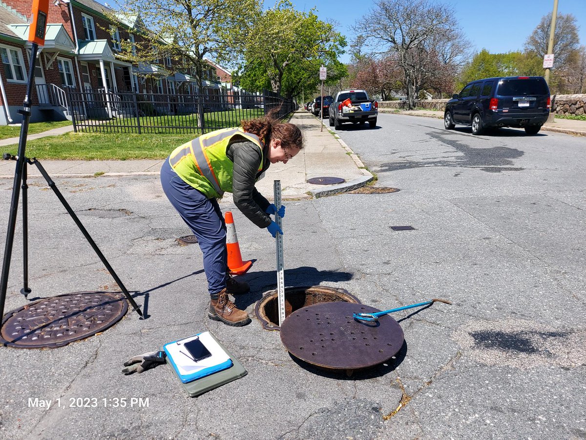 sde_inc's tweet photo. NASSCO manhole inspections in New Bedford. Lovely day now that the rain cleared. Over 2 inches recorded at New Bedford Airport on 4/30/23. https://t.co/3vhvzEeBZk
