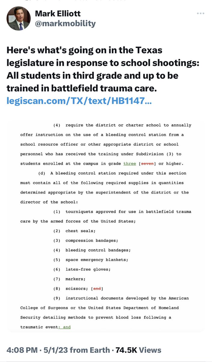 Yeah, let’s train children from the age of 8 and over in “battlefield trauma care” so that we can continue to have military grade assault weapons on our streets. Great call, Texas.

AYFKM?????????