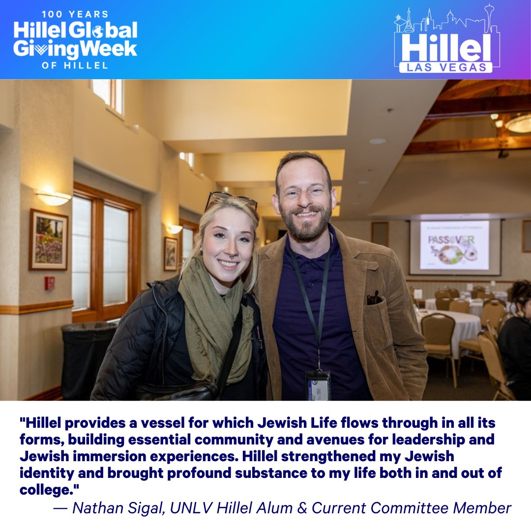 HillelLV's tweet photo. This week, we're proud to raise dollars for Hillel Global Giving Week. Our goal is to raise funds for Jewish students in Nevada &amp; create a more vibrant, connected community. Donate today to have your gift doubled 👉🏼 https://t.co/THzbT4G4bX

#unlv #hggw #hillel #jewishstudentlife https://t.co/aNWq9AgAPn
