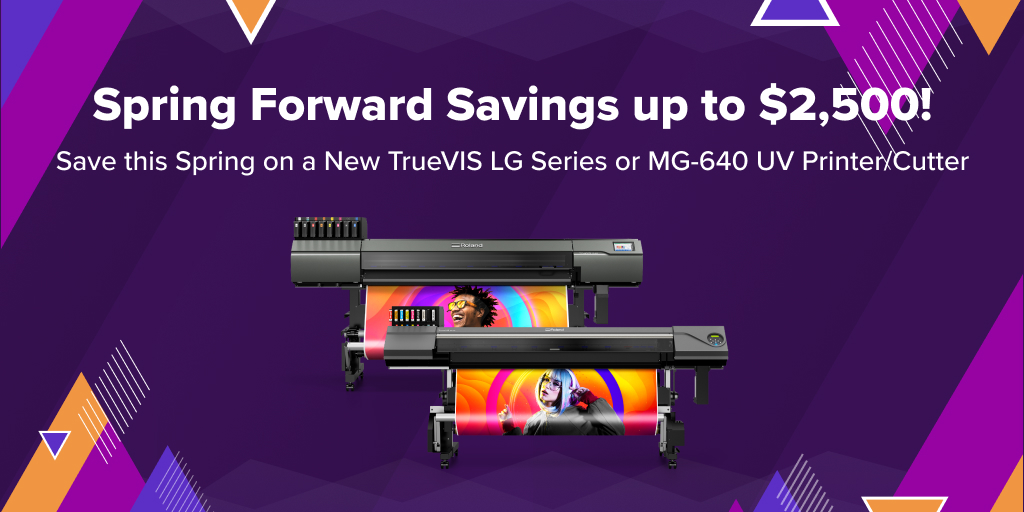 RolandDGA's tweet photo. Save up to $2500 on a new TrueVIS LG Series UV printer/cutter OR $1500 on a new TrueVIS MG-640 UV printer/cutter.
Don't wait! Offer ends 6/30/2023. >>> https://t.co/4U7Lktn5Em
#promo #deal #TrueVIS https://t.co/3GvYnVzWbX