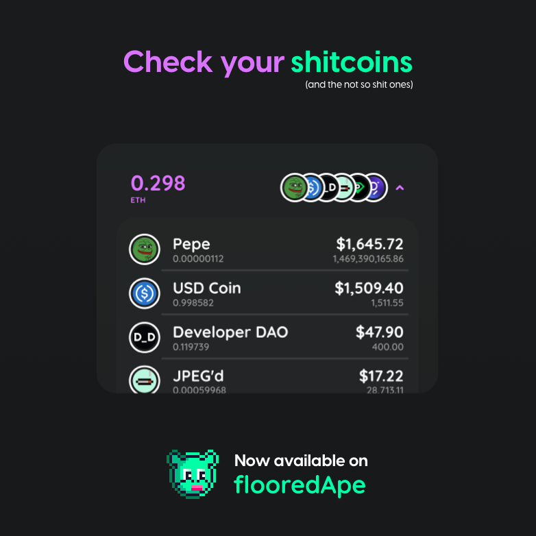Introducing $PEPE on flooredApe.io 🐸

You can now easily your track your #PEPE balance with fA! Dope right?!

But wait there’s more… 👇