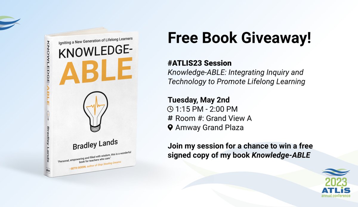 MrLands's tweet image. ✨ Free Book Giveaway! ✨

Join my #ATLIS23 session on Tuesday for a chance to win a free signed copy of my book #Knowledge_ABLE!

Session: Knowledge-ABLE
Tuesday, May 2
1:15 PM - 2:00 PM
Grand View A

The drawing will take place at the end of the session.