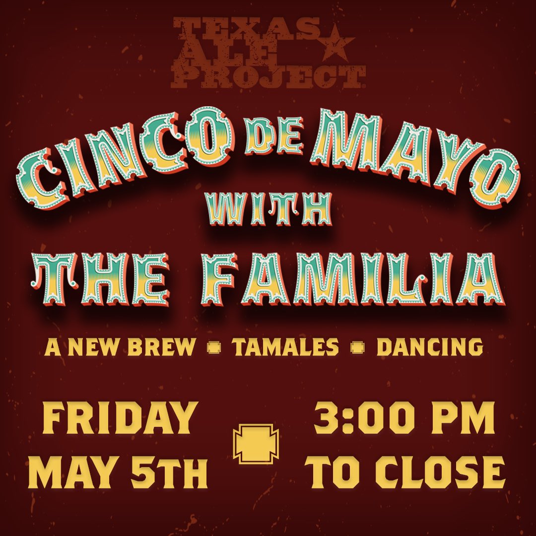 TexasAleProject's tweet photo. Join us as we celebrate Cinco de Mayo this Friday with our new beer Dank Cerveza, authentic tamales accompanied with the tastiest salsa and dancing! 🍺🫔💃🕺
#cincodemayo #cincodedrinko #fridayvibes #mexicanlager #thinktexasdrinktexas #thoughtfullybrewed #designdistrictdallas https://t.co/QXqrtXQ93k