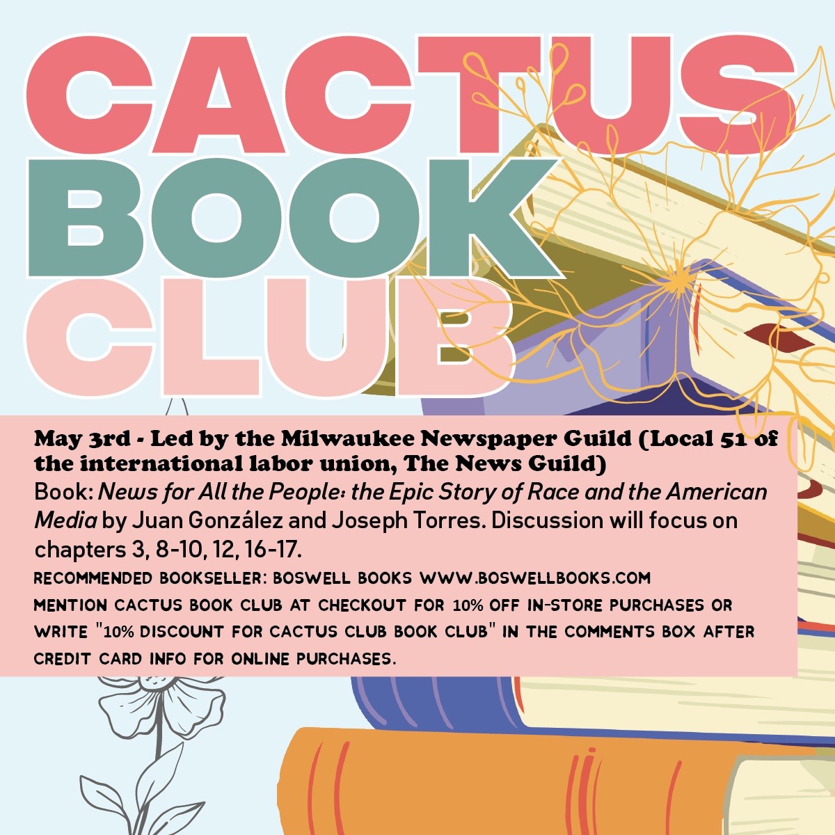 It's #MayDay! ✊🏽 We're celebrating the labor of Local 51 members in and outside the newsroom. This upcoming @CactusClubMKE book club event is just one example of the ways in which we contribute to our community's understanding of local news. Wed. 5:30-7:30 p.m. All are welcome!